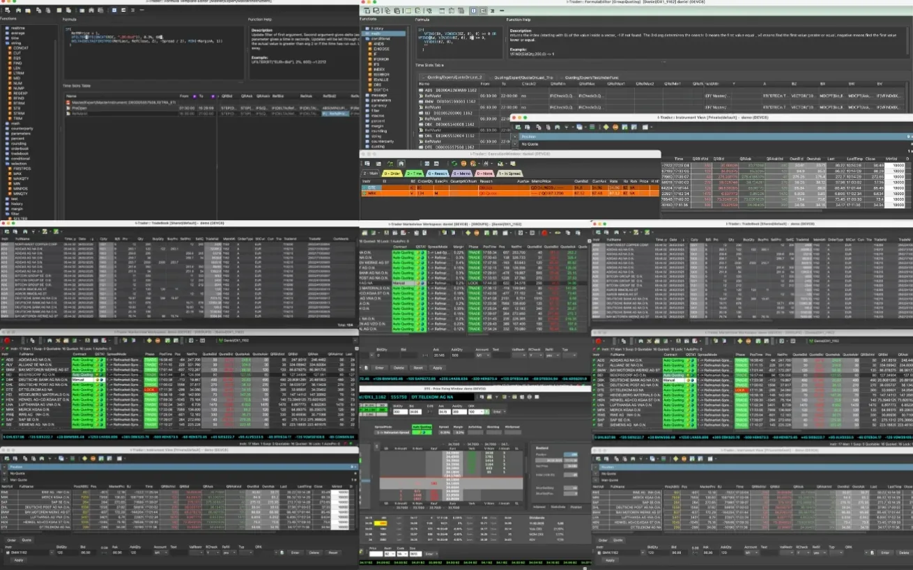 Several screens of the valantic FSA Equities Trading iTrader UI